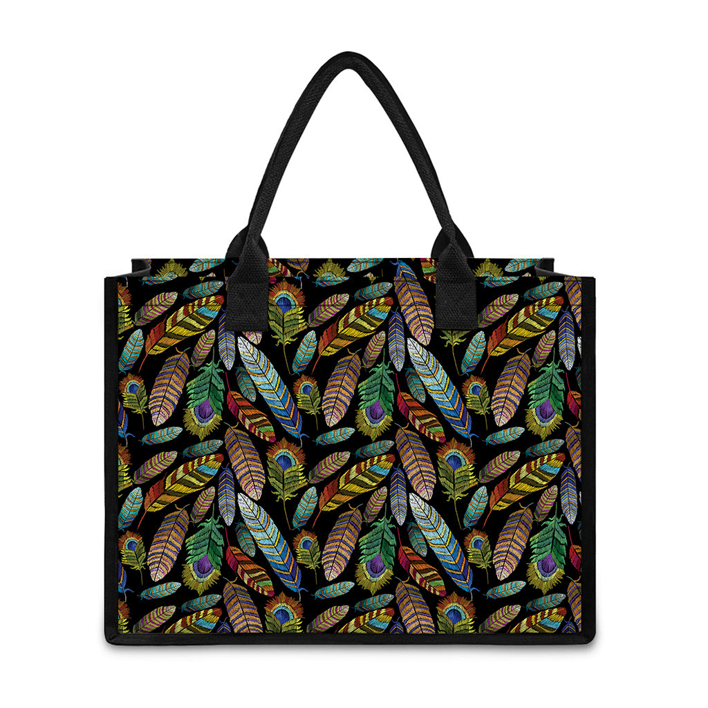 Vintage Feather Pattern Print Canvas Tote Bag