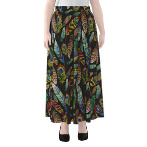 Vintage Feather Pattern Print Chiffon Maxi Skirt