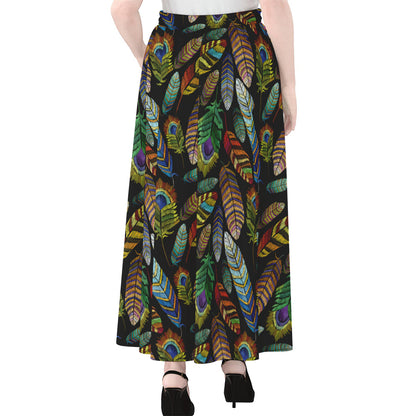 Vintage Feather Pattern Print Chiffon Maxi Skirt