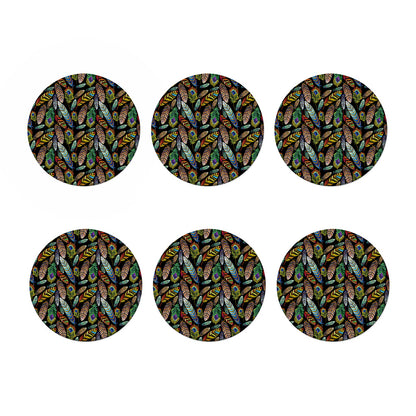 Vintage Feather Pattern Print Coaster Set