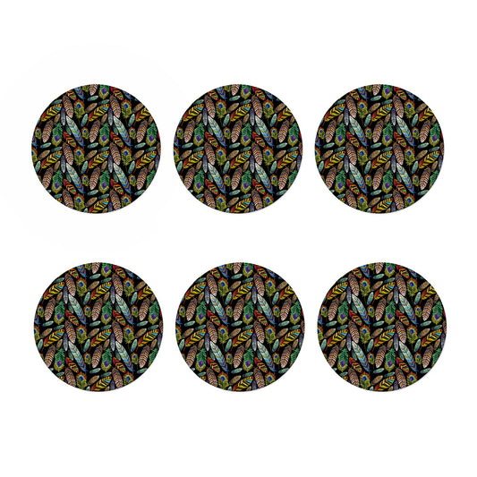 Vintage Feather Pattern Print Coaster Set