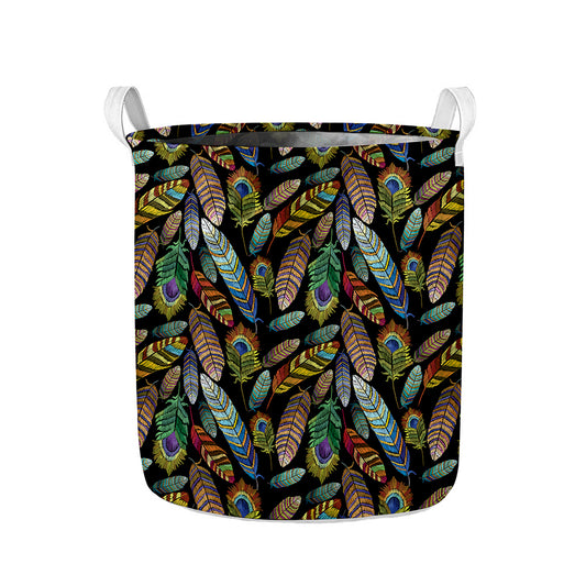 Vintage Feather Pattern Print Collapsible Laundry Basket