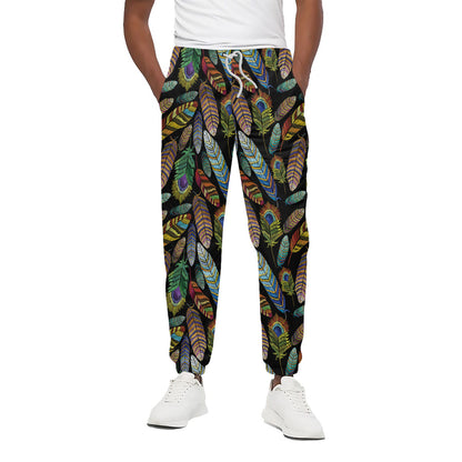 Vintage Feather Pattern Print Cotton Pants