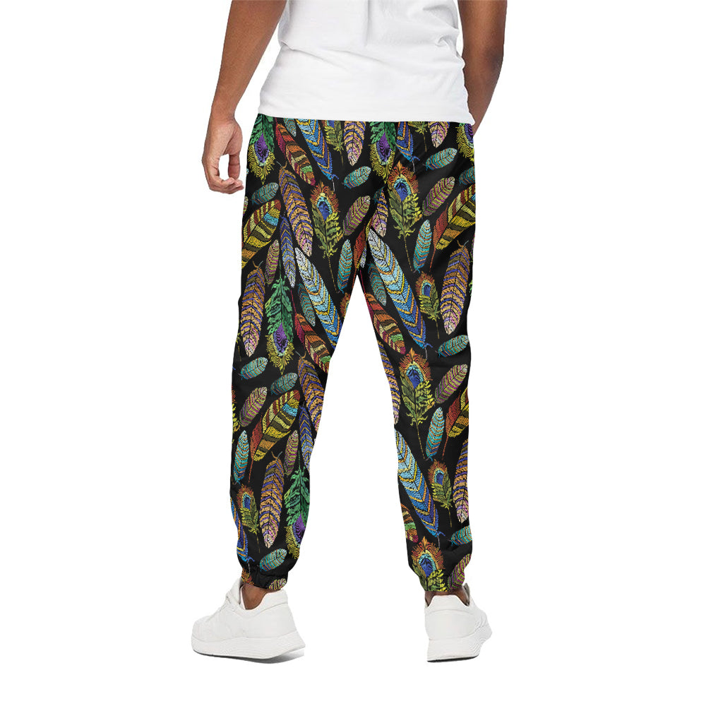 Vintage Feather Pattern Print Cotton Pants