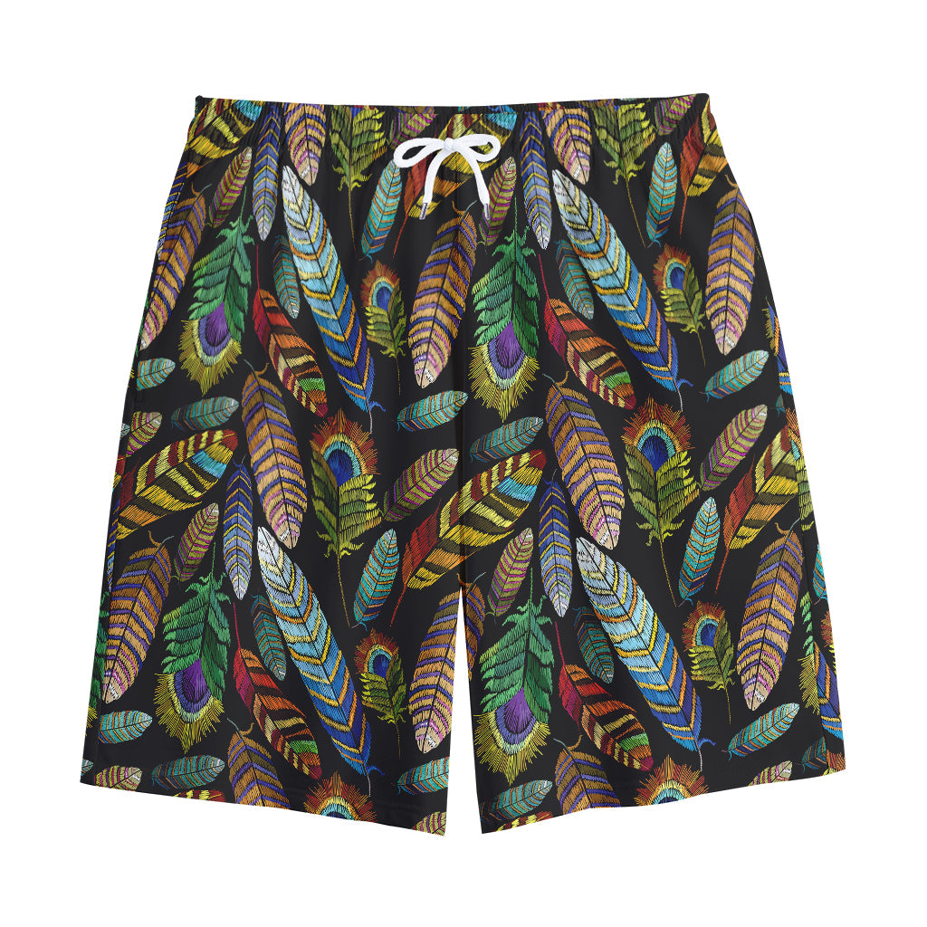 Vintage Feather Pattern Print Cotton Shorts