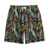 Vintage Feather Pattern Print Cotton Shorts