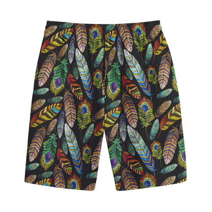 Vintage Feather Pattern Print Cotton Shorts
