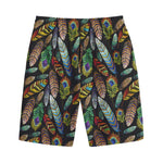 Vintage Feather Pattern Print Cotton Shorts