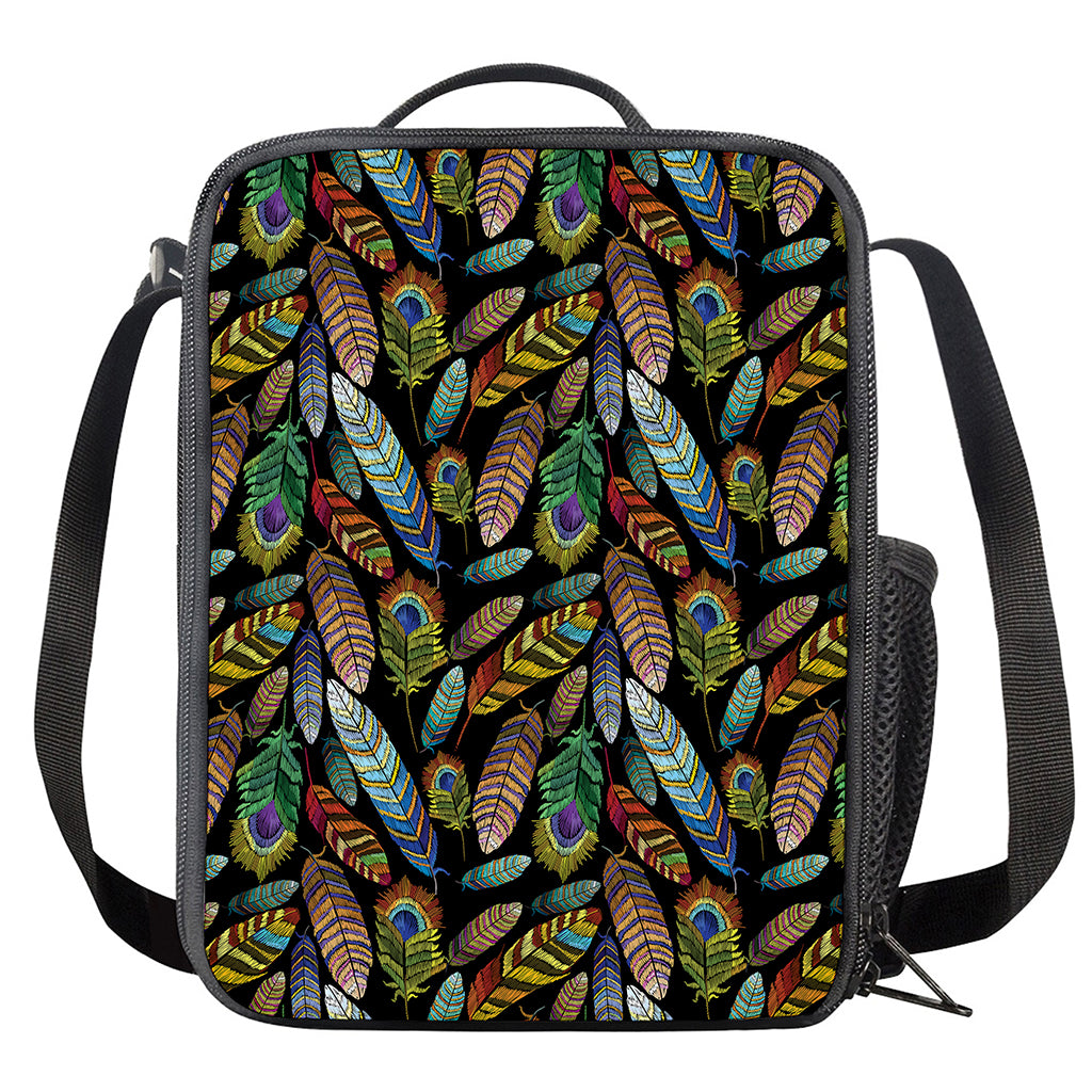 Vintage Feather Pattern Print Crossbody Lunch Bag