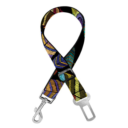 Vintage Feather Pattern Print Dog Seat Belt