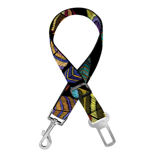 Vintage Feather Pattern Print Dog Seat Belt