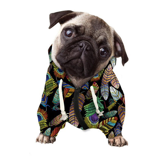 Vintage Feather Pattern Print Dog Zip Up Hoodie