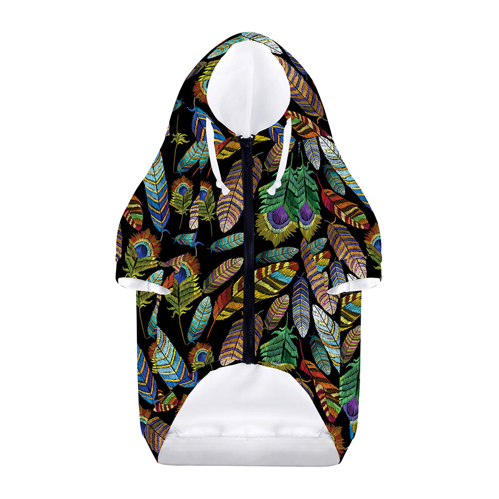 Vintage Feather Pattern Print Dog Zip Up Hoodie