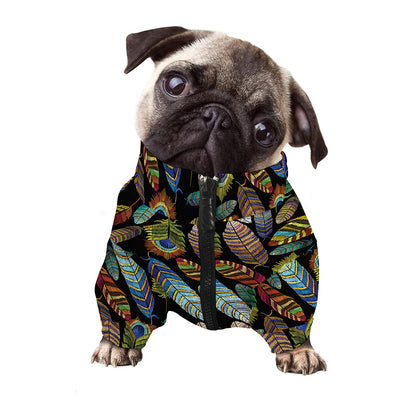 Vintage Feather Pattern Print Dog Zip Up Jacket