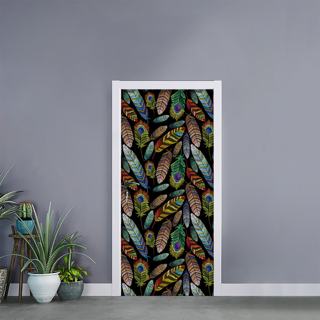 Vintage Feather Pattern Print Door Sticker