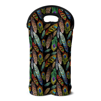 Vintage Feather Pattern Print Double Neoprene Wine Tote
