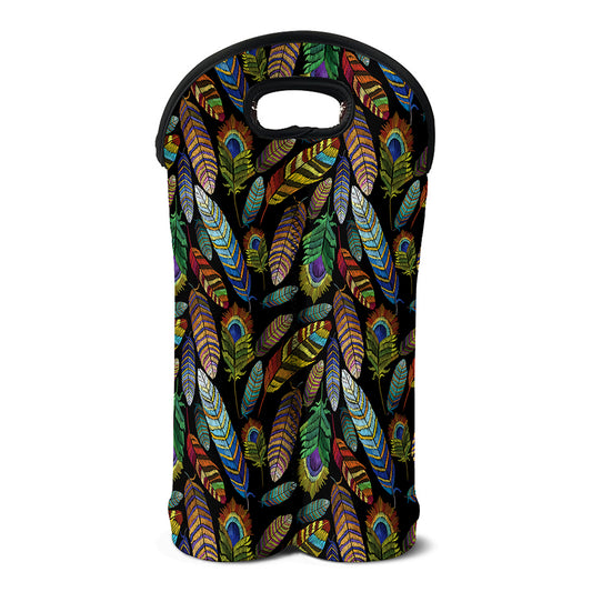 Vintage Feather Pattern Print Double Neoprene Wine Tote