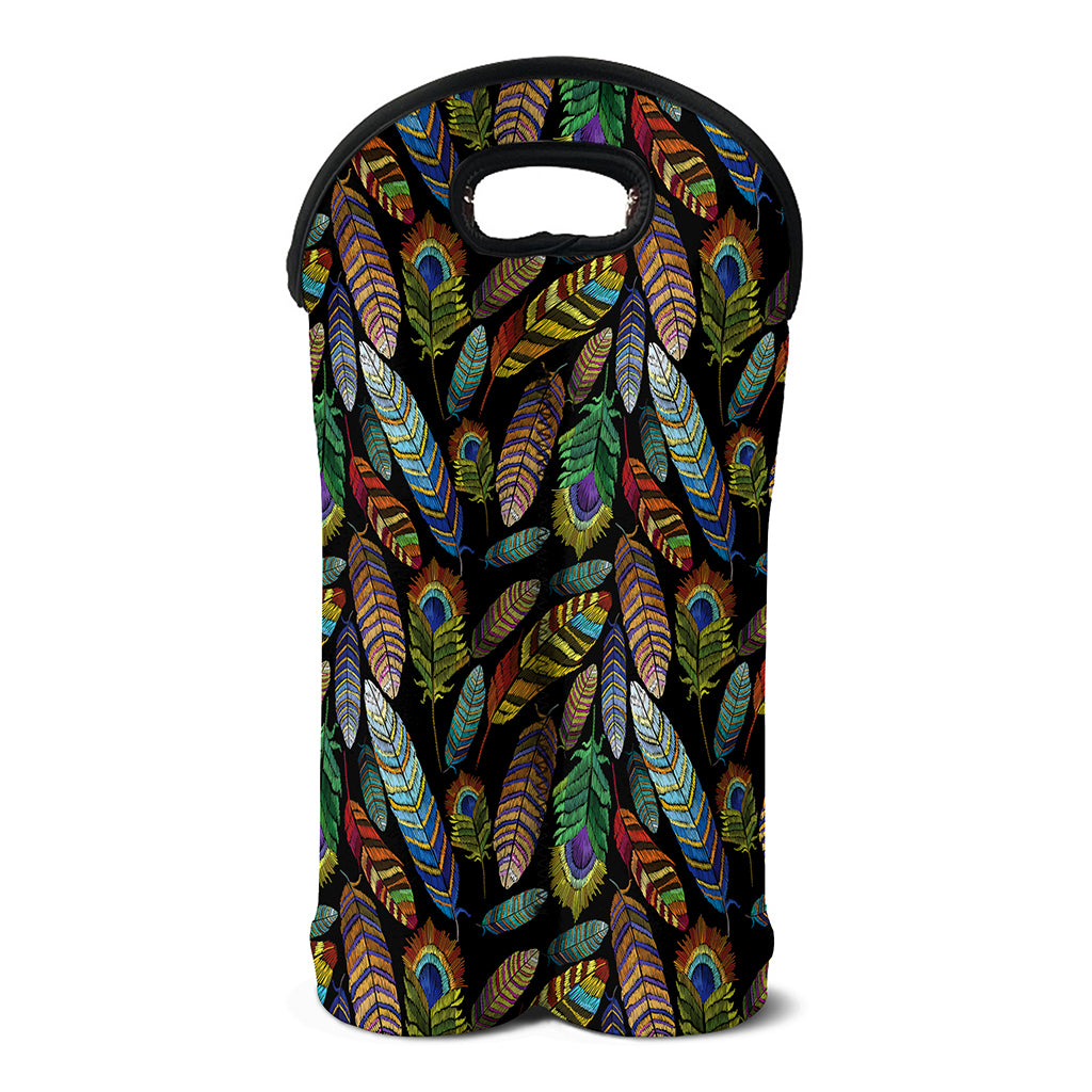 Vintage Feather Pattern Print Double Neoprene Wine Tote