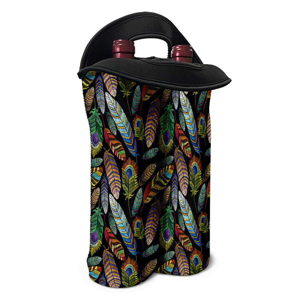 Vintage Feather Pattern Print Double Neoprene Wine Tote