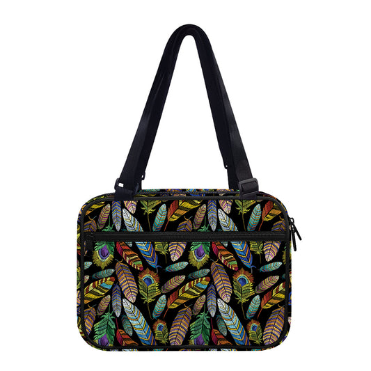 Vintage Feather Pattern Print Double Strap Bible Bag