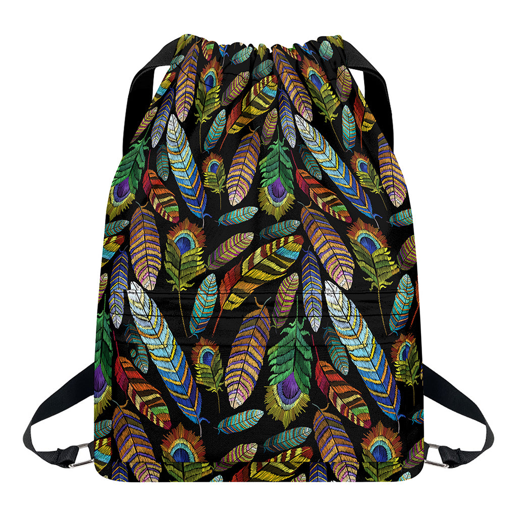 Vintage Feather Pattern Print Drawstring Backpack