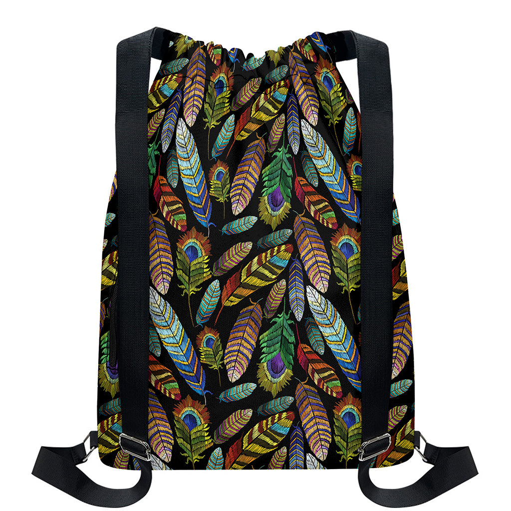 Vintage Feather Pattern Print Drawstring Backpack