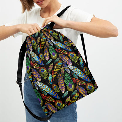 Vintage Feather Pattern Print Drawstring Backpack
