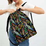 Vintage Feather Pattern Print Drawstring Backpack