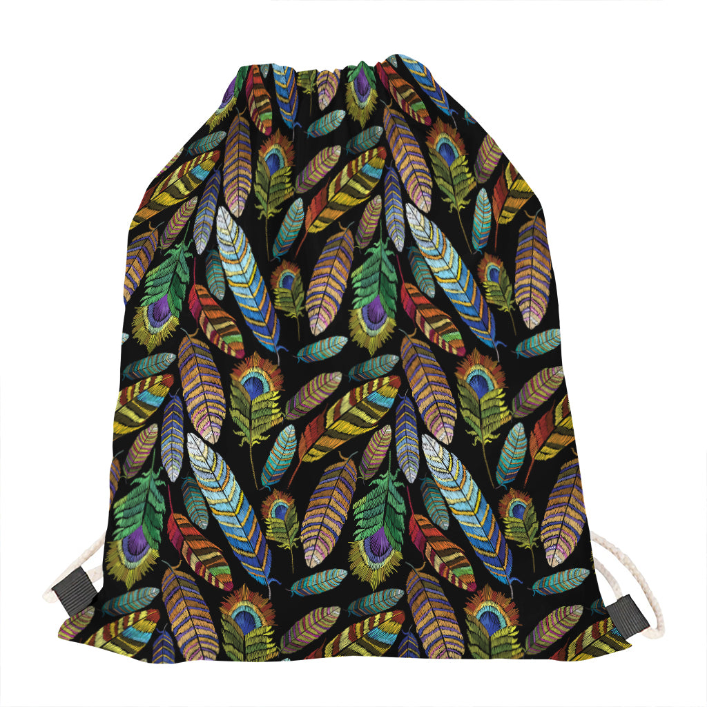 Vintage Feather Pattern Print Drawstring Bag