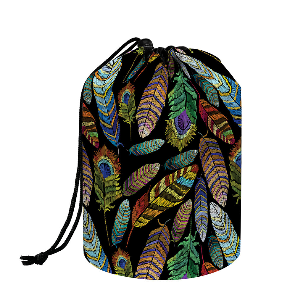 Vintage Feather Pattern Print Drawstring Makeup Bag