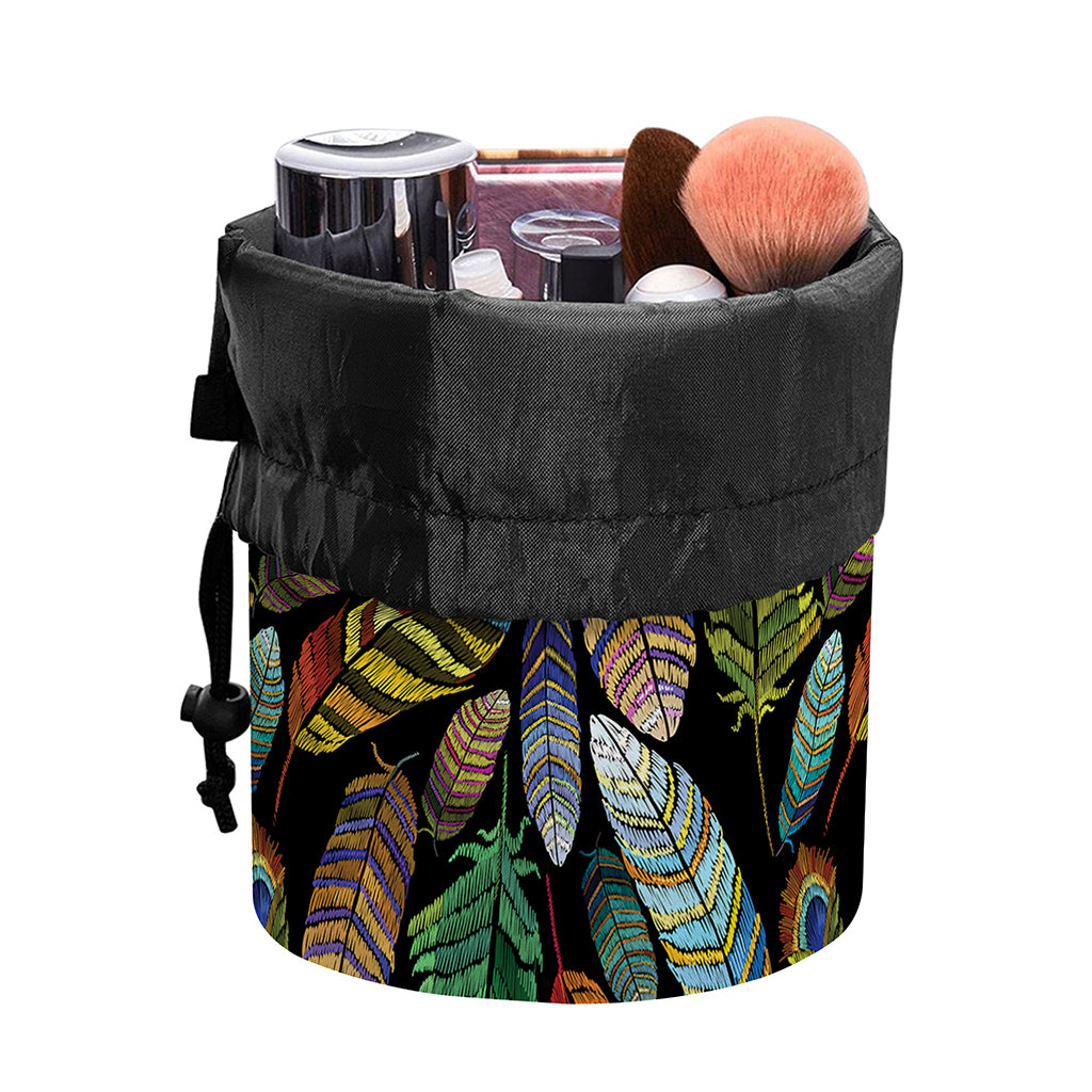 Vintage Feather Pattern Print Drawstring Makeup Bag