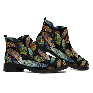 Vintage Feather Pattern Print Flat Ankle Boots