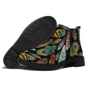 Vintage Feather Pattern Print Flat Ankle Boots