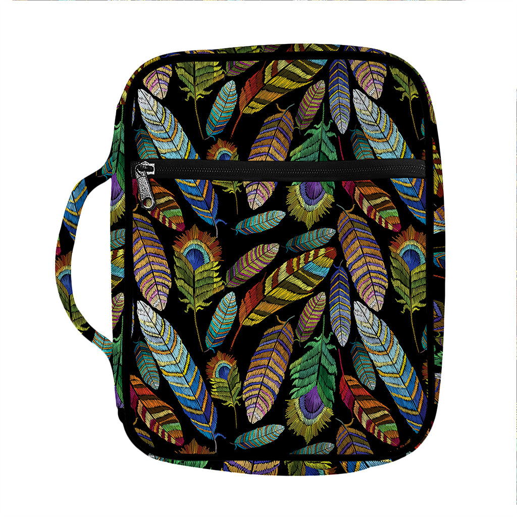 Vintage Feather Pattern Print Front Pocket Bible Bag