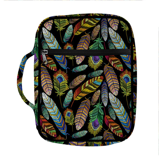 Vintage Feather Pattern Print Front Pocket Bible Bag