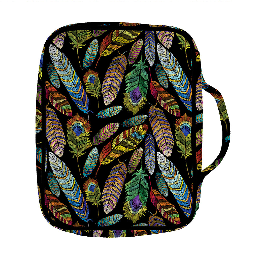 Vintage Feather Pattern Print Front Pocket Bible Bag