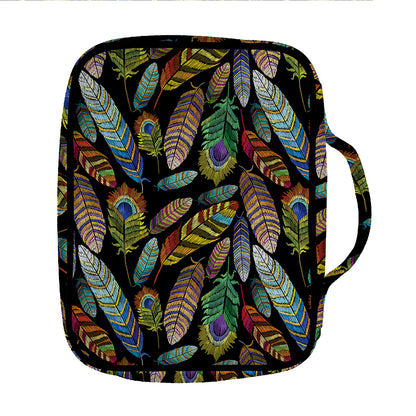 Vintage Feather Pattern Print Front Pocket Bible Bag