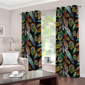 Vintage Feather Pattern Print Grommet Curtains