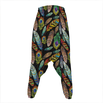 Vintage Feather Pattern Print Hammer Pants