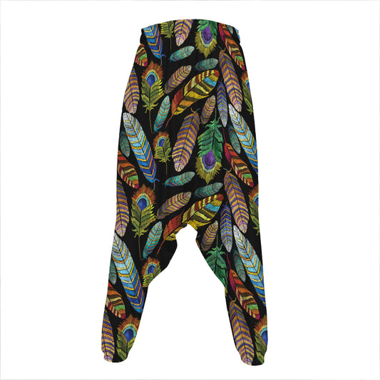 Vintage Feather Pattern Print Hammer Pants