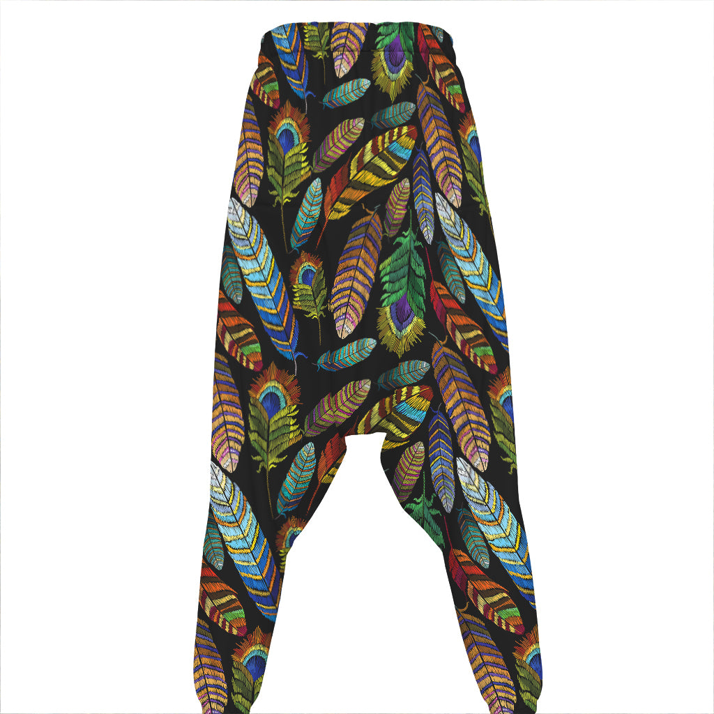 Vintage Feather Pattern Print Hammer Pants