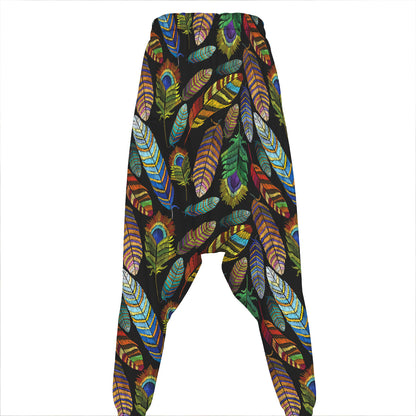 Vintage Feather Pattern Print Hammer Pants