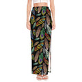 Vintage Feather Pattern Print High Slit Maxi Skirt