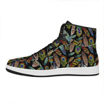 Vintage Feather Pattern Print High Top Leather Sneakers