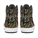 Vintage Feather Pattern Print High Top Leather Sneakers