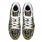Vintage Feather Pattern Print High Top Leather Sneakers
