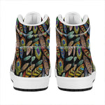 Vintage Feather Pattern Print High Top Leather Sneakers