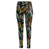 Vintage Feather Pattern Print High-Waisted Pocket Leggings