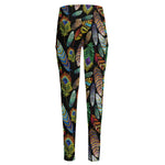 Vintage Feather Pattern Print High-Waisted Pocket Leggings