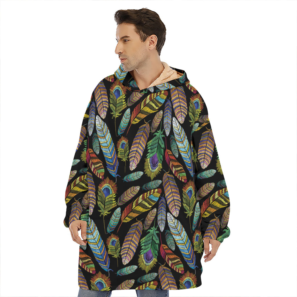 Vintage Feather Pattern Print Hoodie Blanket